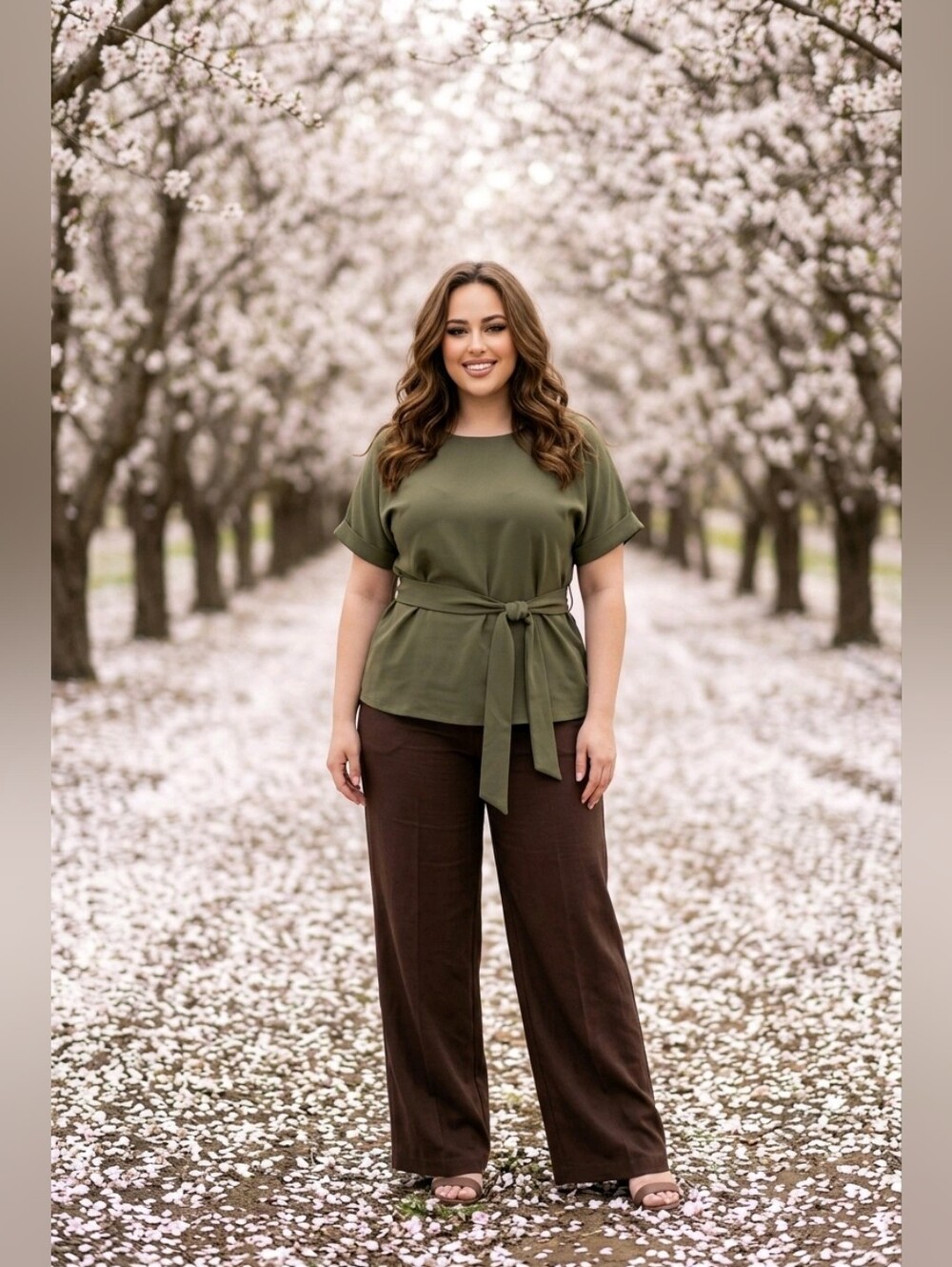 Worthington Olive Green Short Sleeve Blouse, With Tie-waist Belt XLarge. NWT - Picture 3 of 10